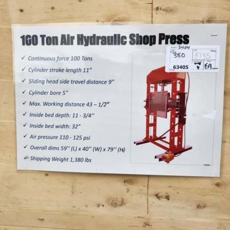 100 Ton Air Hyd. Shop Press - $3,500.00